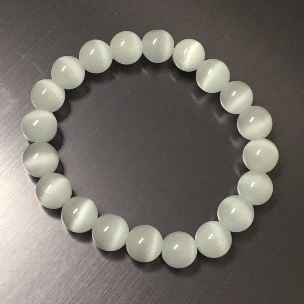 White Cat Eye 10mm Natural Stone Beads Stretchable Bracelet